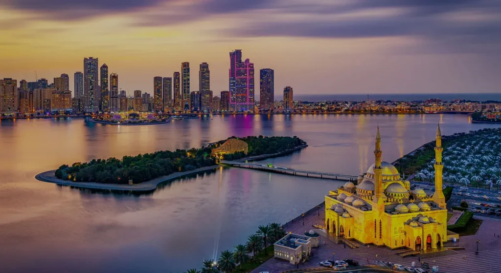 Movers and packers in Sharjah - Sharjah skyline and lagoon