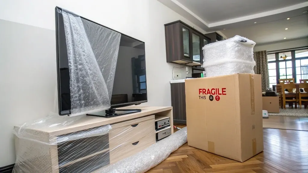 TV and electronics moving in Dubai - a television being moved with care